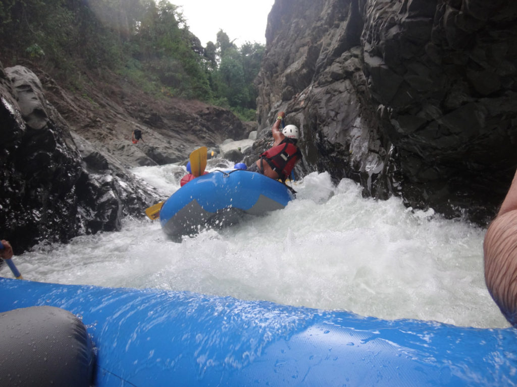Negotiating a bottle neck while rafting.