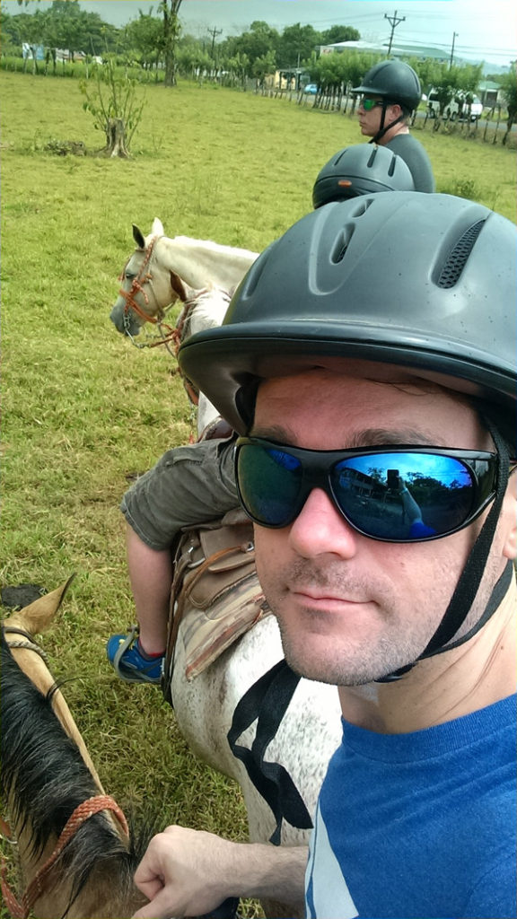 Another horse ride, this time in the mountains (hence the headgear).