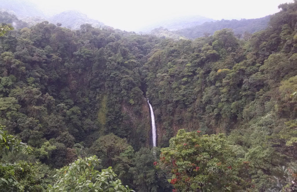 A water fall in the mountains outside of La Fortuna.